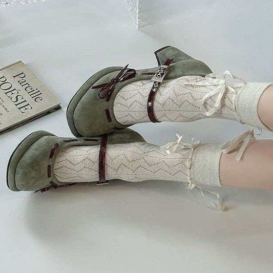 Women's Retro Bowtie Chunky Heel High Heels