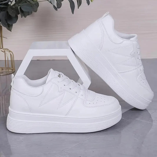 Womens White Chunky-soled Elevating Sneakers