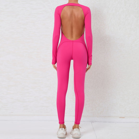 Finger Backless Nude Feel Long Sleeve Yoga Jumpsuit
