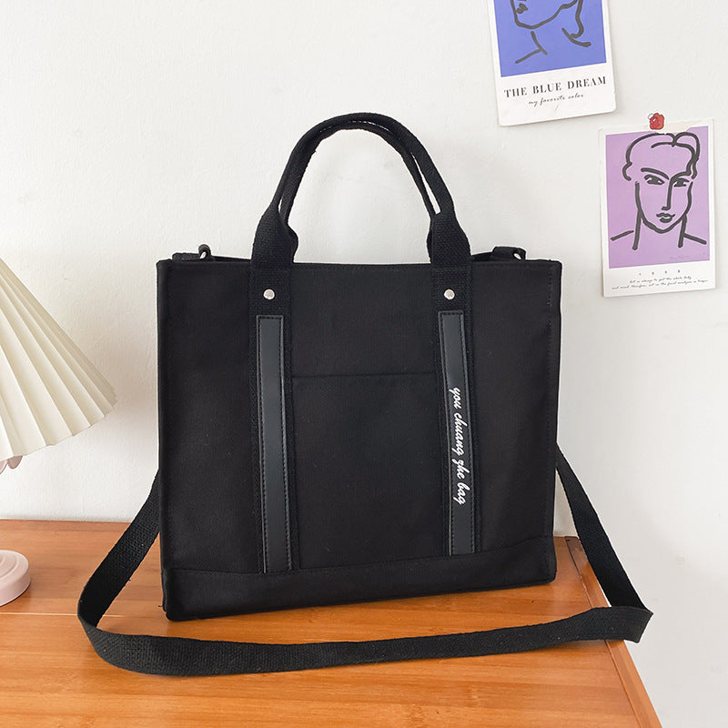 Literary Simple Retro Solid Color Canvas Shoulder Bag Large Capacity