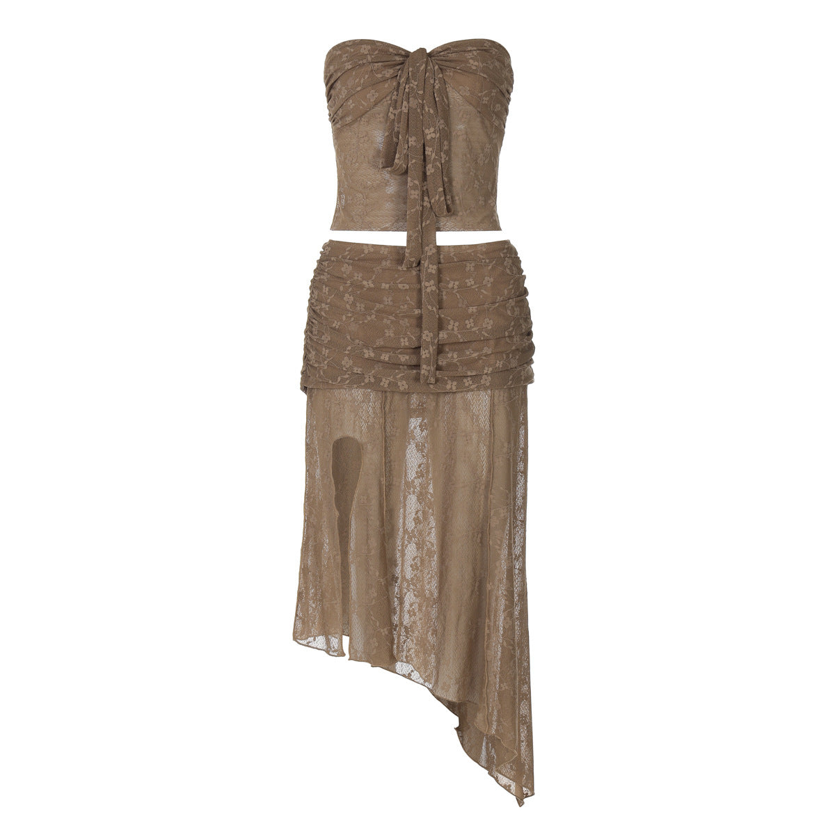 Nylon Lace Bandeau Irregular Mid-length Wrap Skirt