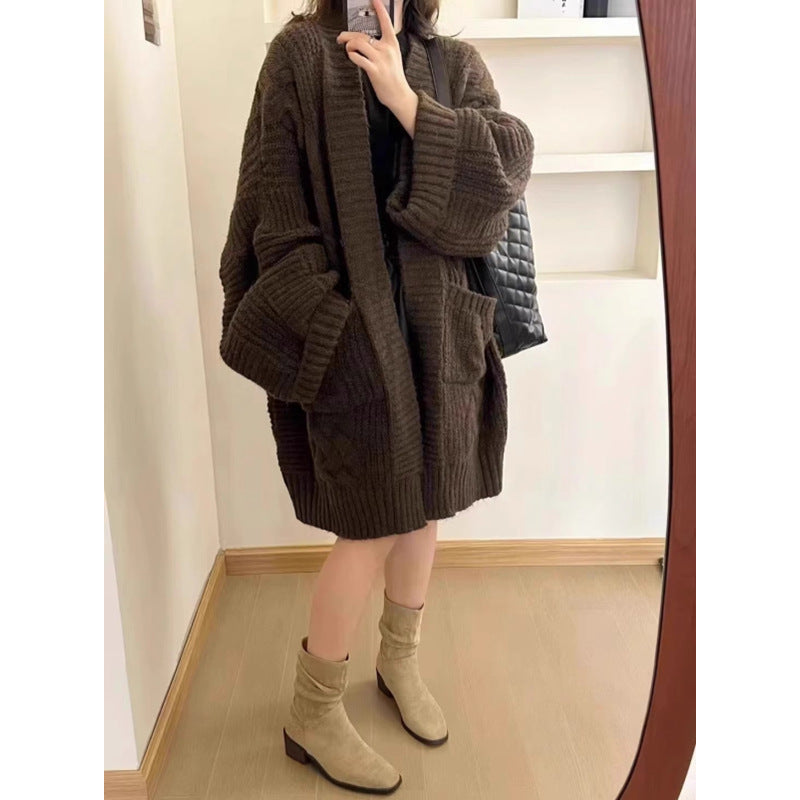 Løs Sweater Cardiganfrakke til Kvinder