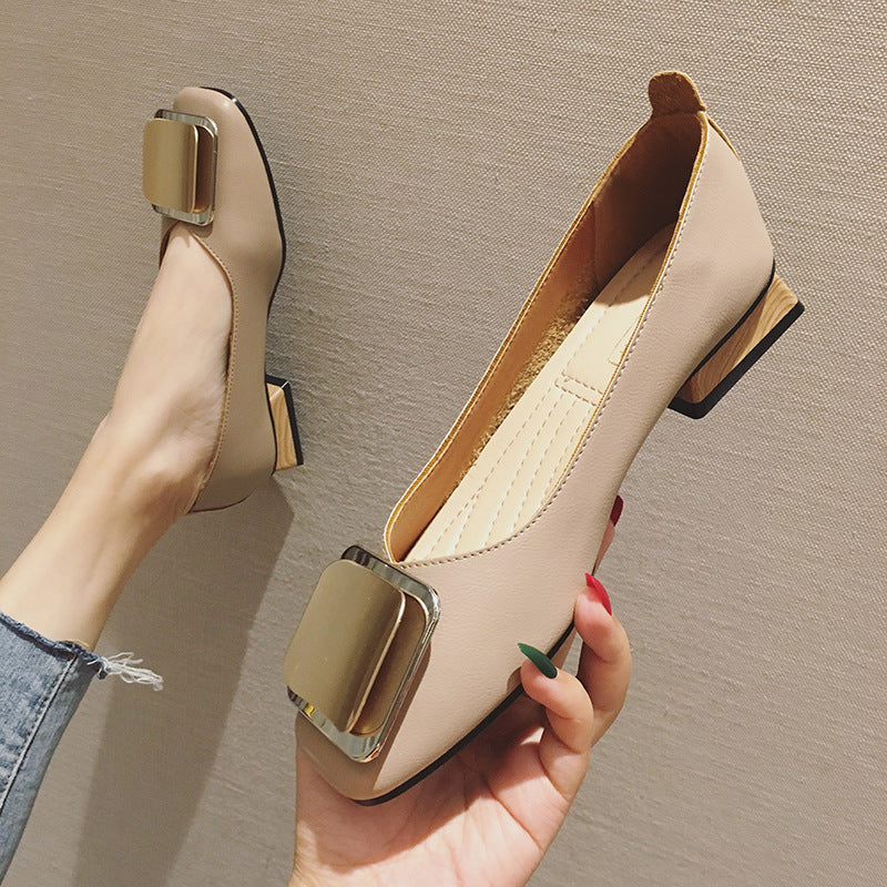 Women's Chunky Heel Shoes New Low Heel Shallow Mouth Square Toe