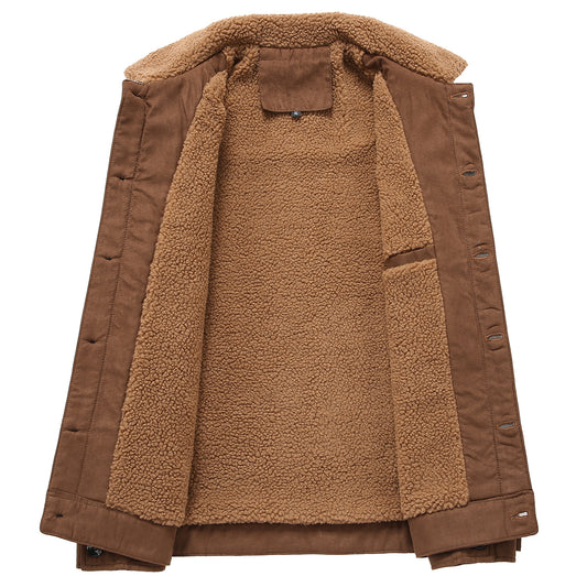 Men's Suede Collar Fleece-lined Thickened Jacket