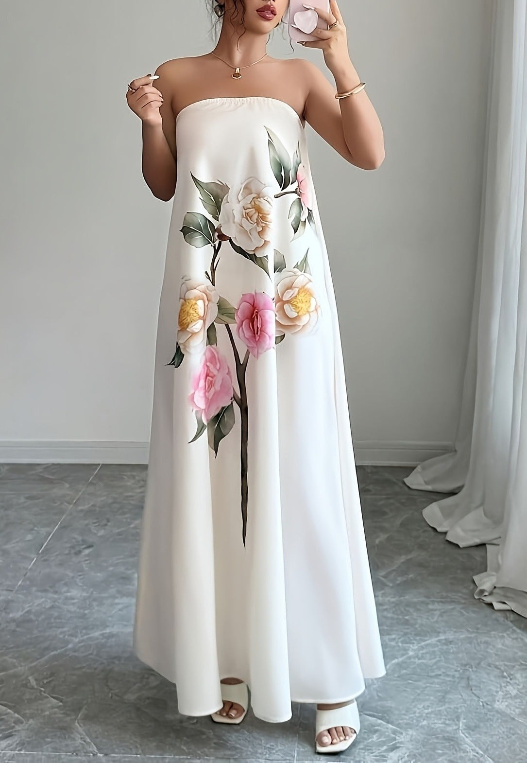 Floral Strapless Dress A Stylish Casual One-piece