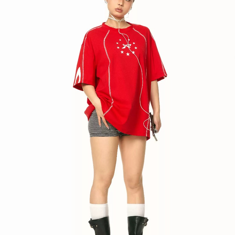Retro Sports Short-sleeved T-shirt Female Summer