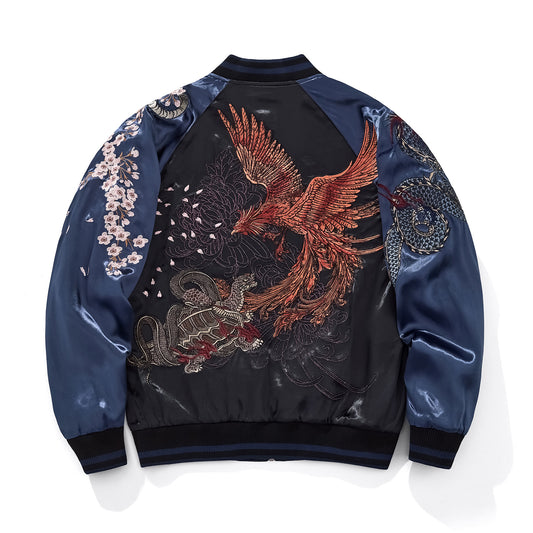 Heavy Duty Dragon And Tiger Four Divine Beasts Embroidered Baseball Jacket
