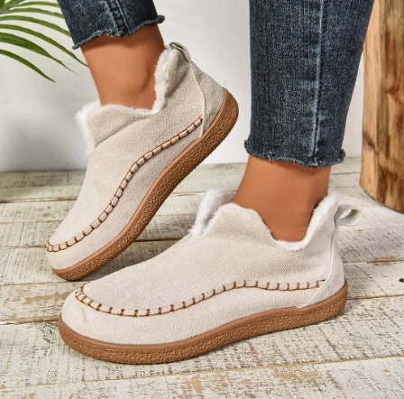 Women's Outdoor Round Head Plus Velvet Warm Slip-on Snow Boots