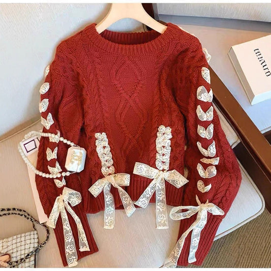 Red Sweater Animal Year Atmosphere Bow Design Sense