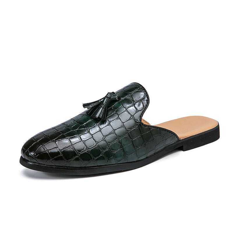 Herresko med halvsvangstøtte, slip-on-kvast og broguemønster i læder