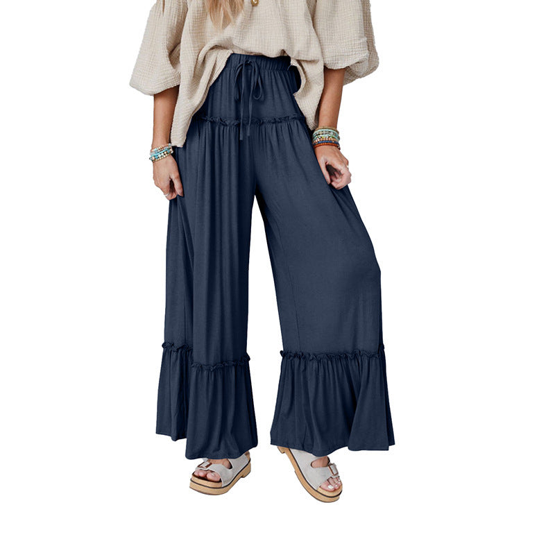 High-waisted Casual Versatile Drawstring Wide-leg Pants
