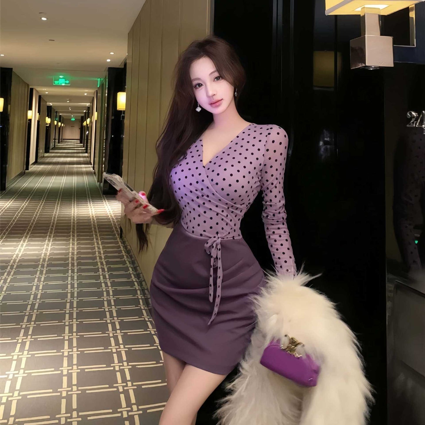 Womens Springfall Long-sleeve Waist-cinching Skirt Sexy Bodycon Mini Skirt