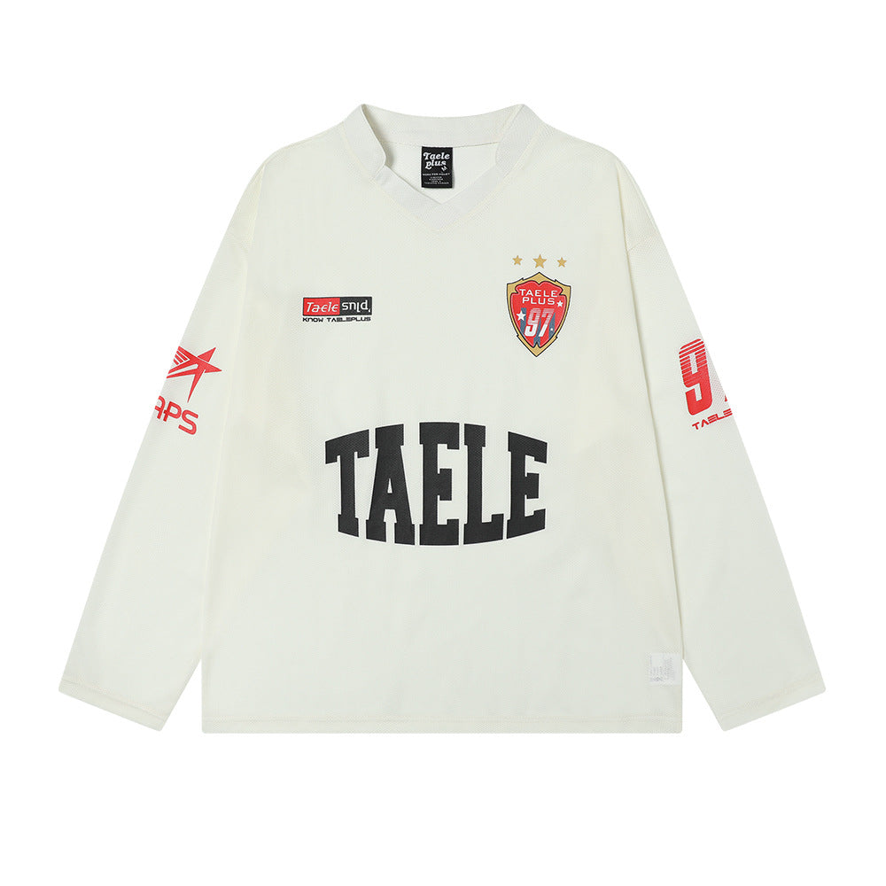 Amerikansk Badge Letter Langærmet T-shirt Sports Løs Afslappet Top