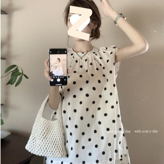 French Style Polka Dot Blouse Women Loose Mid-length