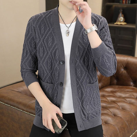 Men's Spring And Autumn Trendy Color Cotton Knitwear Sweater Coat Top Clothes