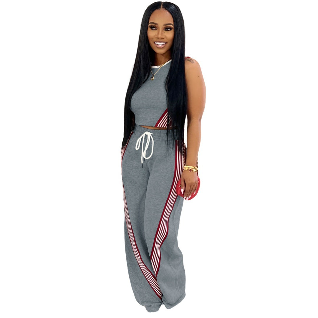 Street-style Casual Wide-leg Pants Two-piece Set