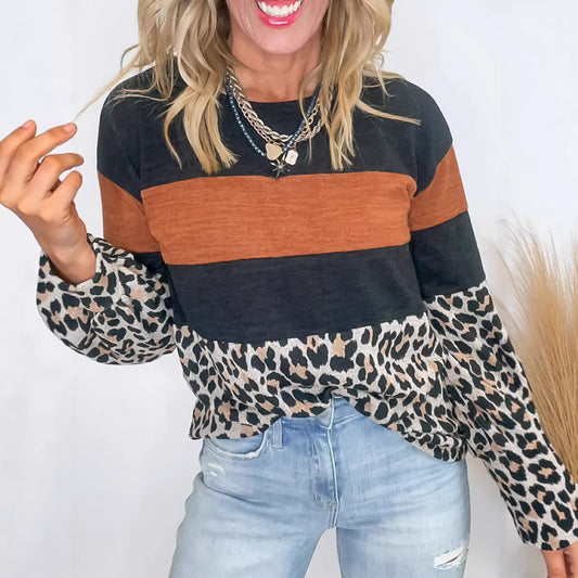 New Casual Crew-neck Sweatshirt With A Color-block Print