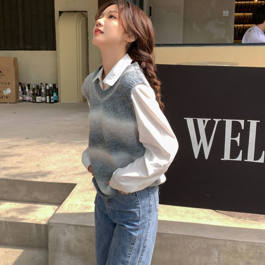 Fashionable All-match Round Neck Pullover Loose All-match Gradient Sweater