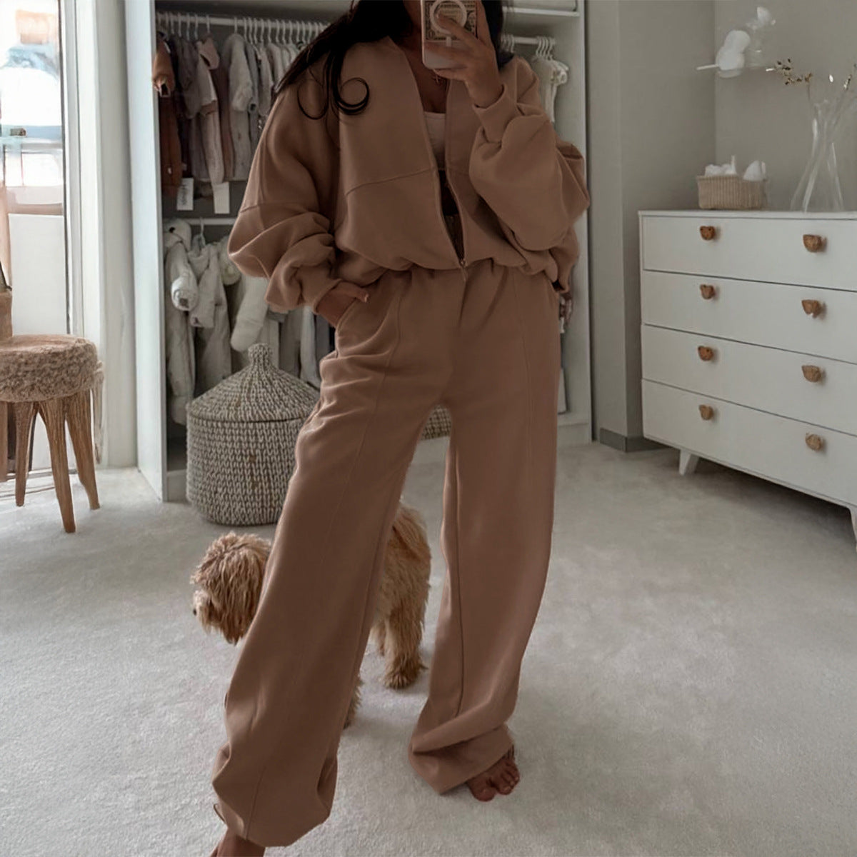 Women's Versatile Coat And Pants Two-piece Set