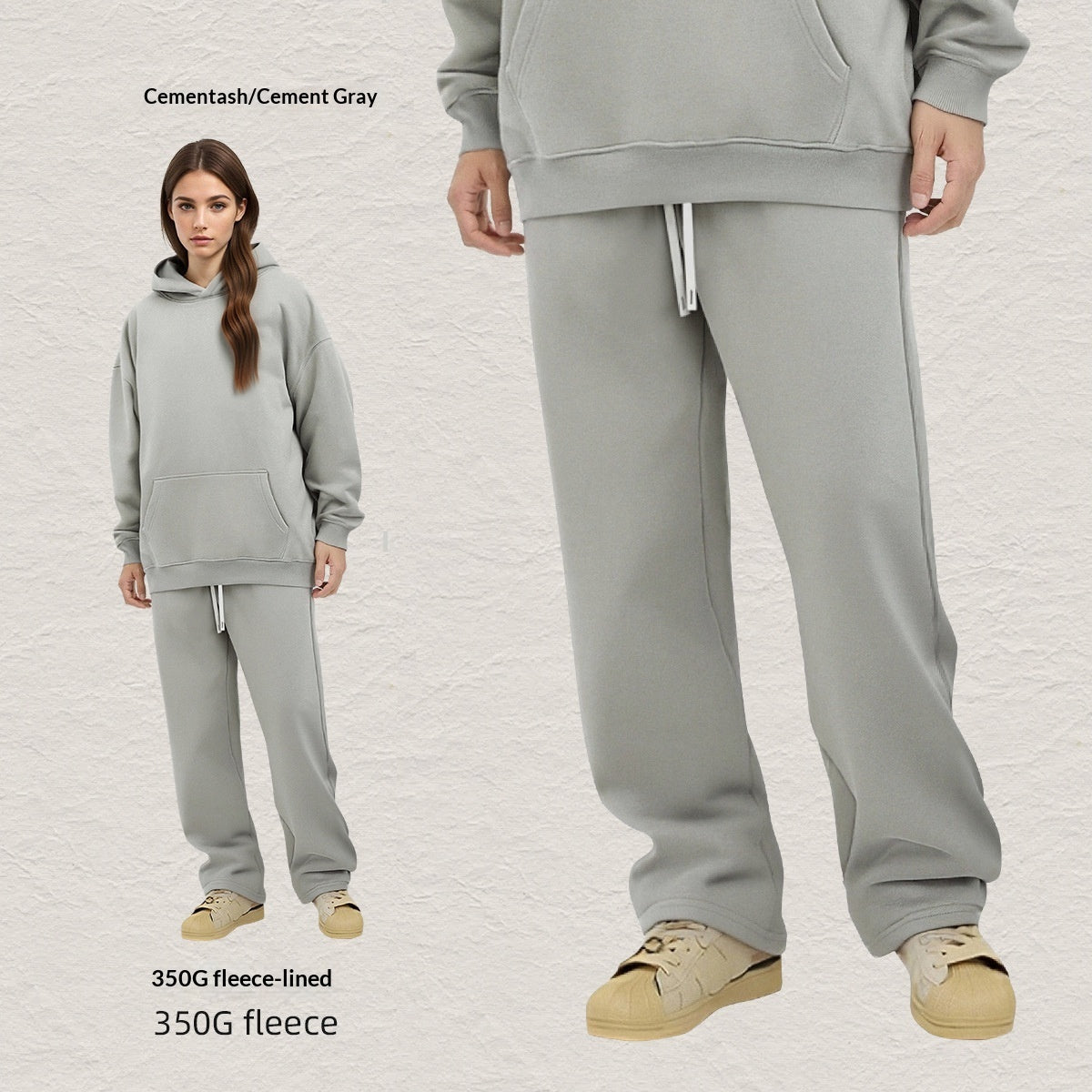 Men's Hooded Sweatshirt Fleece-lined Loose Sweatshirt Set