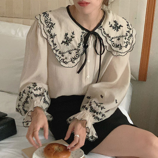 Large Lapel Single-breasted Loose Bell Sleeve Shirt