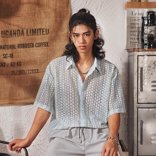 French-style Retro Hollow-out Short-sleeve Shirt For Men