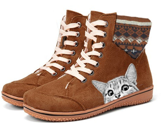 Women's Flat-bottomed Wool Lace-up Martin Boots