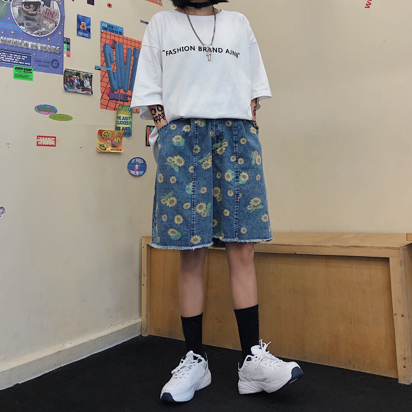 Little Daisy Printed Slim Five-Point Wide Leg Pants