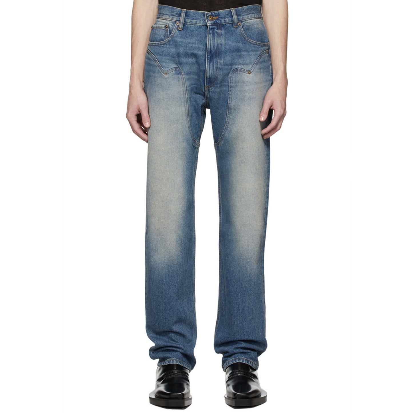 Make Straight Slim Jeans With Washed Old Blue Stitching