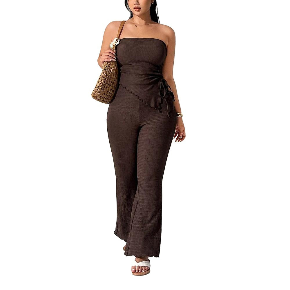 Strap-fit Tube Top Paired With Wide-leg Pants