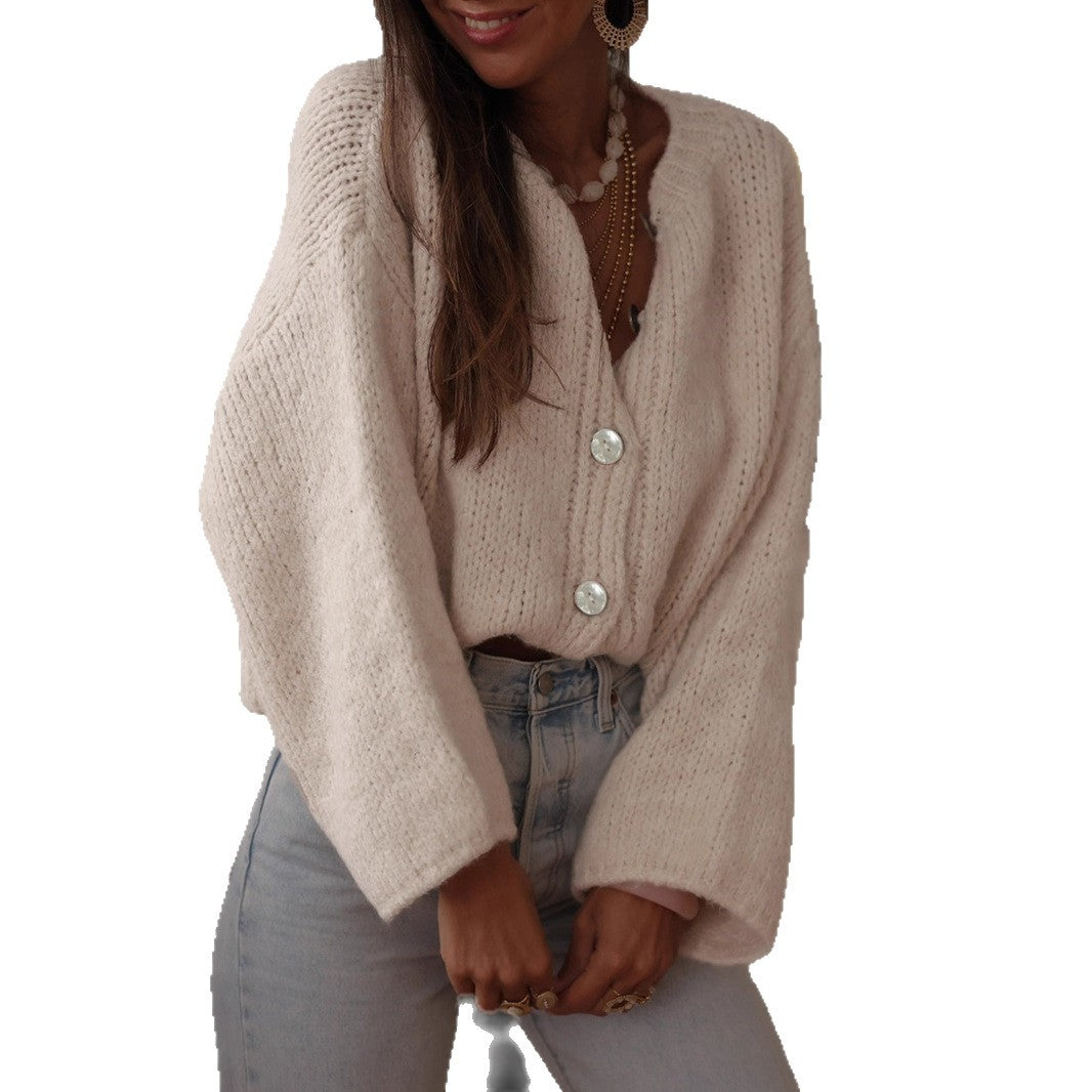 Ny Fransk Elegant Ensfarvet Enkeltradet Sweater til Kvinder