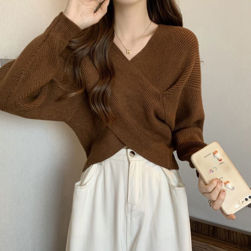 Løs Cross Sweater Top med Skuldrebar for Kvinder