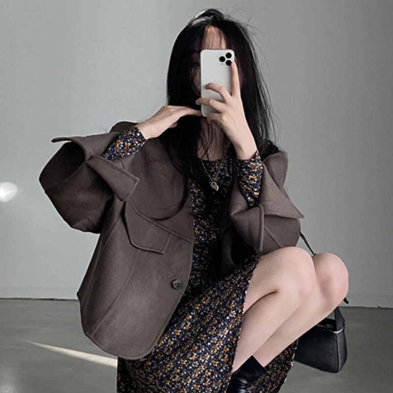 Temperament Retro V-neck One-button Loose All-match Casual Jacket