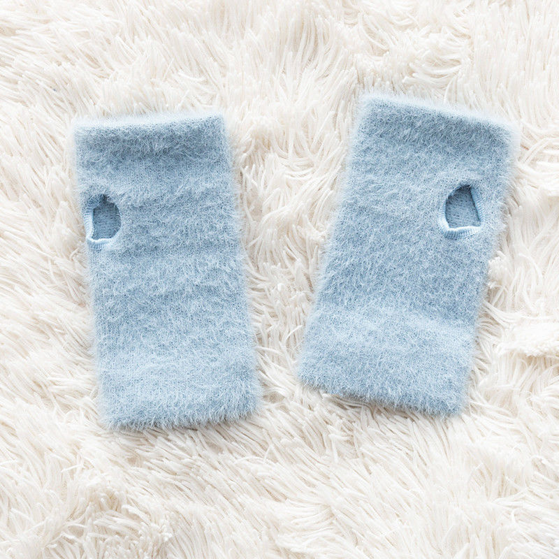 Autumn And Winter Mink Velvet Solid Color Half Gloves Fleece-lined