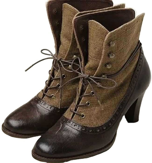 Lace-up women's high heel stitching Martin boots