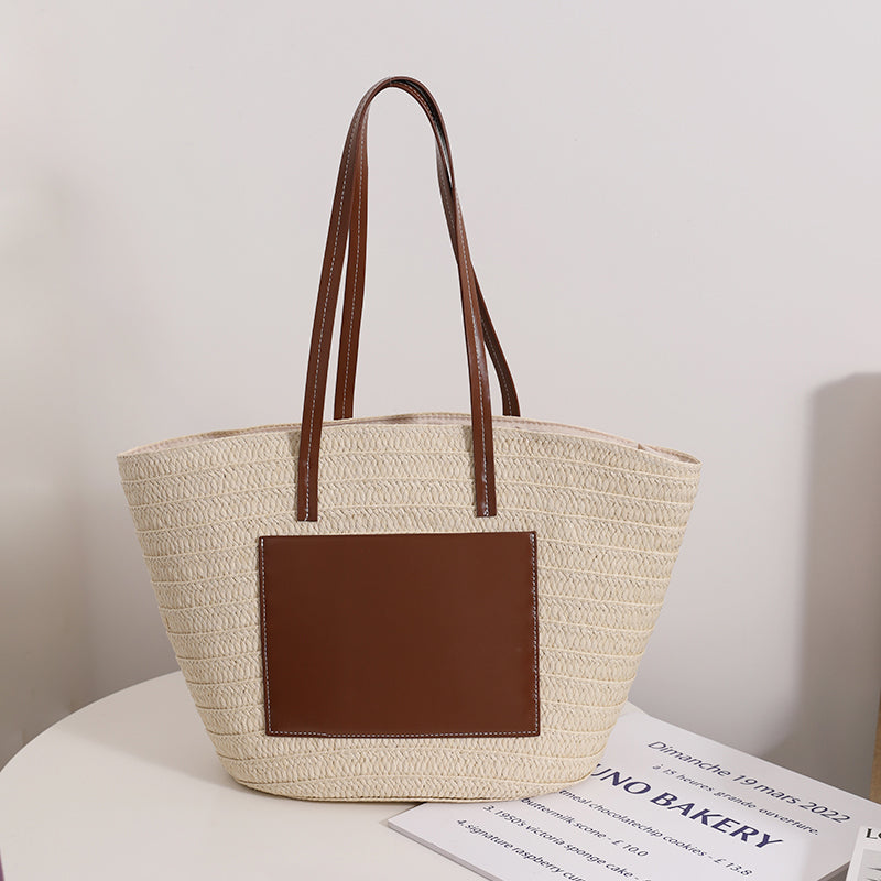 One Shoulder Portable Large Capacity Tote Woven Bag