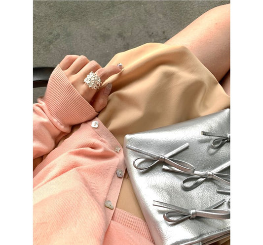 Simple Fashion Women's Bow Silver Small Square Bag