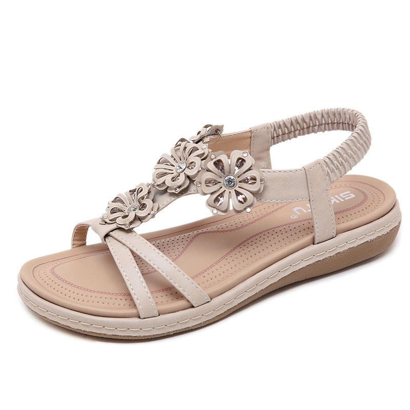 Sandals seaside rhinestone flower flats