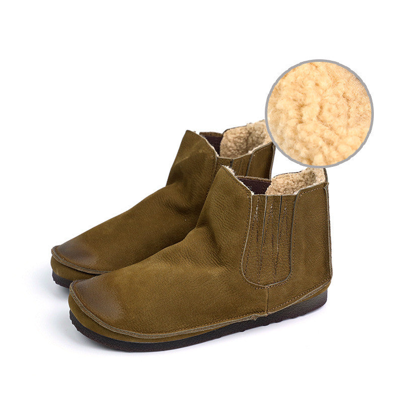 Fashion Cowhide Round Toe Elastic Boots