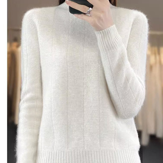 Women's Pullover Half Turtleneck Solid Color Knitted Comfortable Warm Sweater
