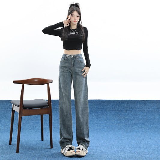 Fleeceforede jeans til kvinder med høj talje, løst design