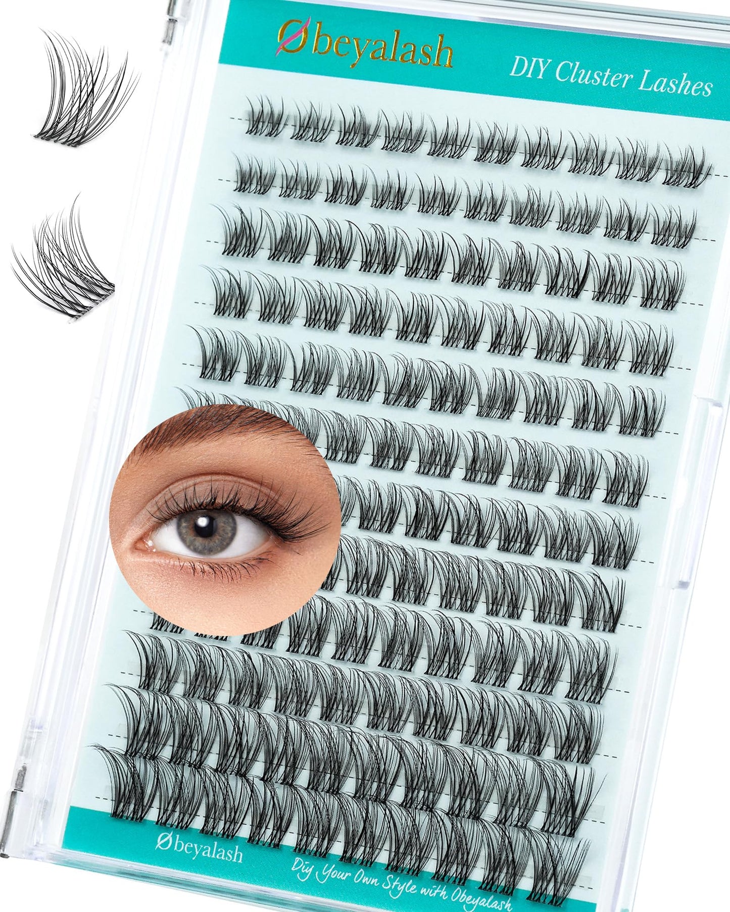 Obeyalash Förlängning ögonfransar Wispy C Curl falska ögonfransar enskilda kluster lashes kattöga 8–16 mm naturlig lash kluster naturlig look klar band DIY ögonfransar mjuka och bekväma förlängningar