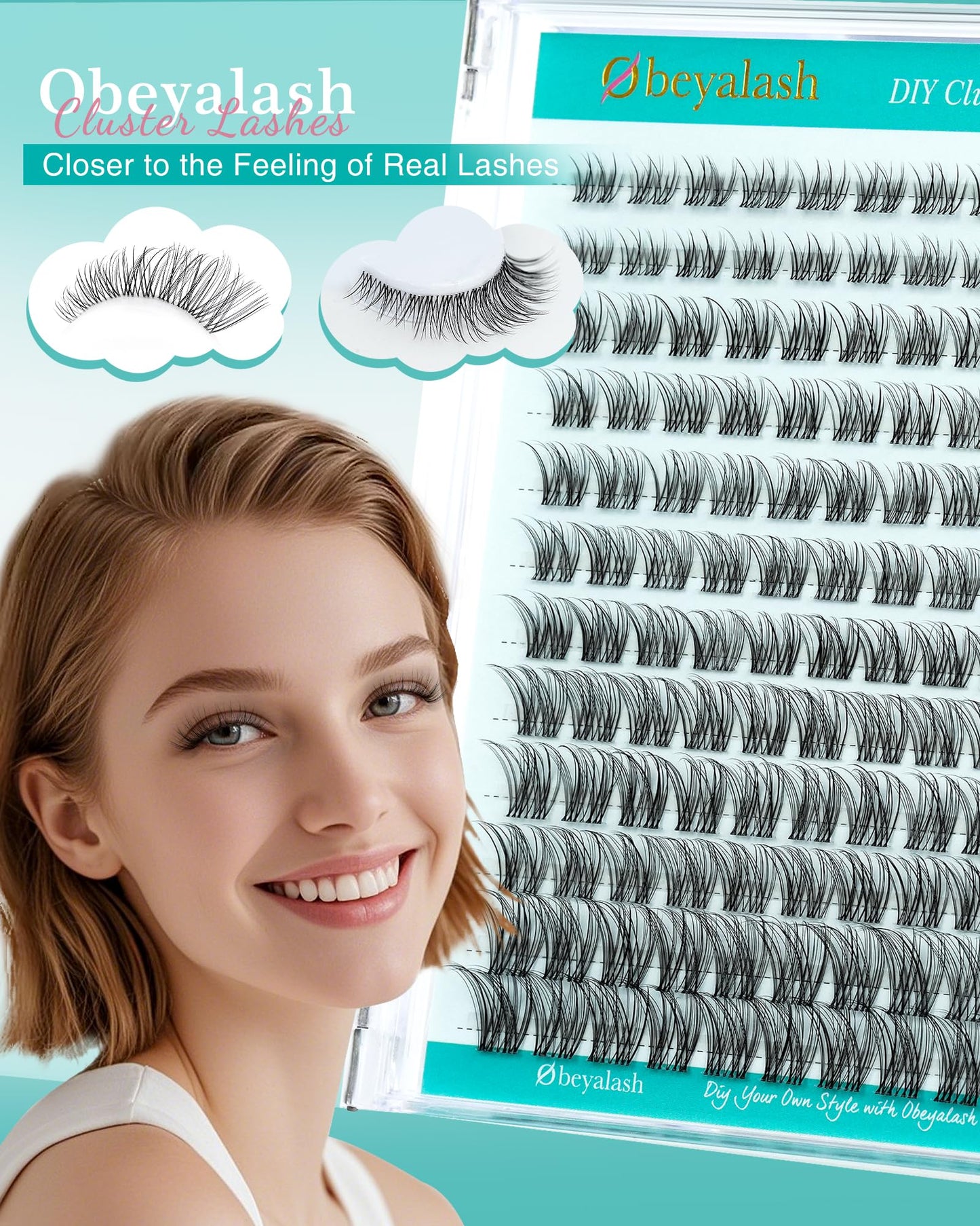 Obeyalash Förlängning ögonfransar Wispy C Curl falska ögonfransar enskilda kluster lashes kattöga 8–16 mm naturlig lash kluster naturlig look klar band DIY ögonfransar mjuka och bekväma förlängningar
