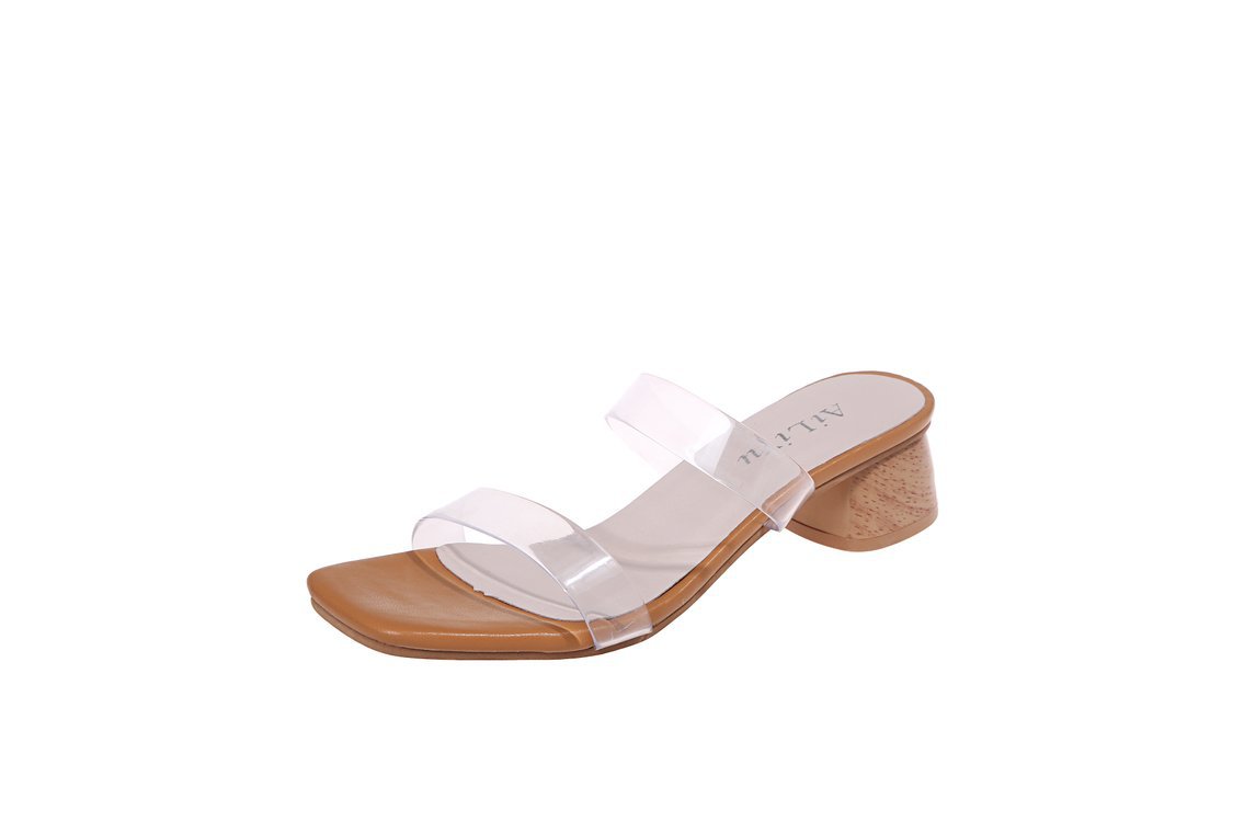 Medium Heel Block Heel Outer Wear Half Slippers Toe