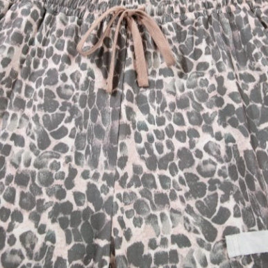 Khaki Plus Size Leopard Print Worn Patch Pocket Drawstring Loose Pants
