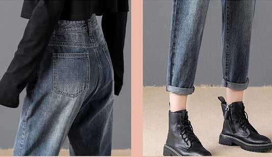 Women's Solid Color High-rise Harem Cropped Jeans