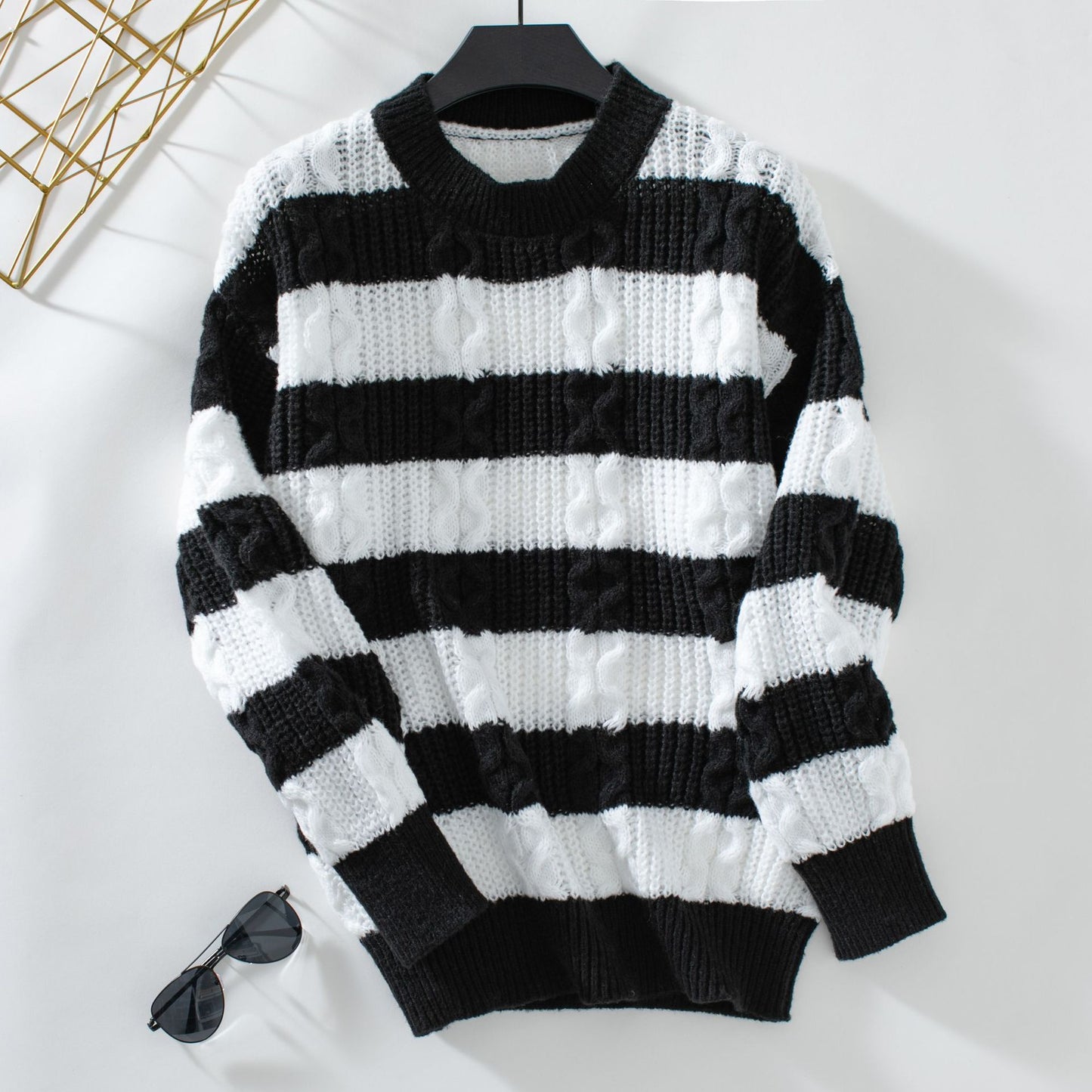 Retro Loose Round Neck Twisted Sweater Top