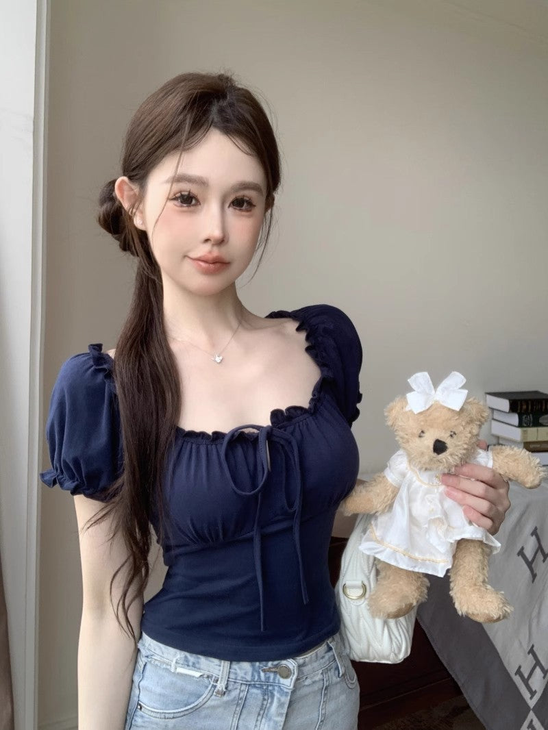 Short Hot Girl Puff Sleeve Unique Small Top