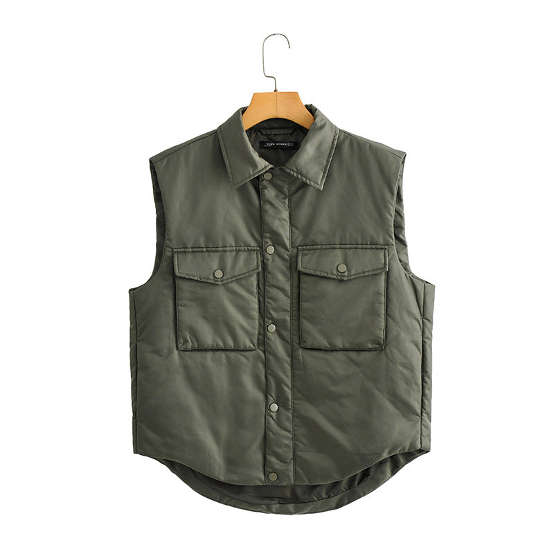 Autumn And Winter Cargo Cotton Vest With Double Pockets