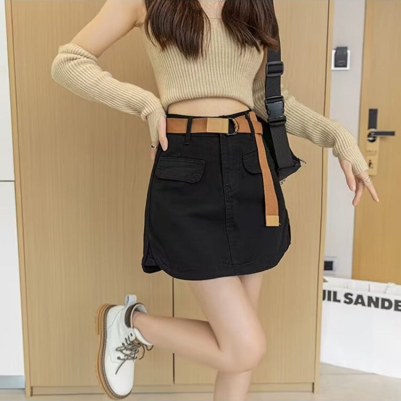 High Waist Denim Skirt Women's Summer Washed Overalls